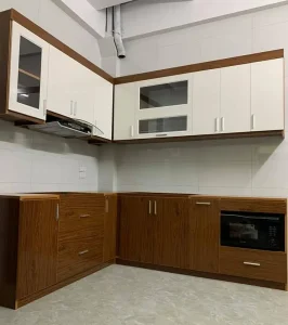 Tủ bếp nhựa Ecoplast chữ L cao cấp cho phòng khách liền bếp EC-TBNL20