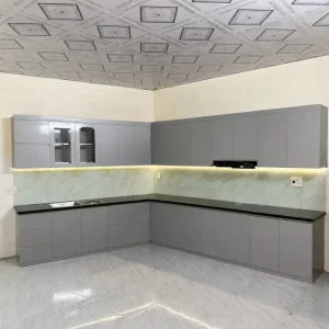 Tủ bếp nhựa Ecoplast chữ L cho biệt thự cao cấp EC-TBNL12