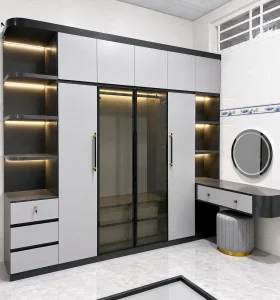 Tủ nhựa quần áo Ecoplast 4 cánh 1 kệ kính cường lực liền bàn trang điểm EC-TNEC113
