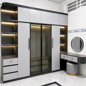 Tủ nhựa quần áo Ecoplast 4 cánh 1 kệ kính cường lực liền bàn trang điểm EC-TNEC113