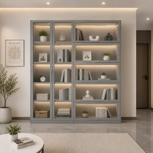Kệ sách nhựa Ecoplast có cửa kính cường lực EC-KSN09