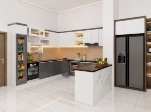 Tủ bếp nhựa Ecoplast cao cấp có bàn đảo cho biệt thự EC-TBNQ08