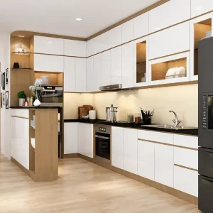 Tủ bếp nhựa Ecoplast cao cấp kịch trần có quầy bar EC-TBNQ06