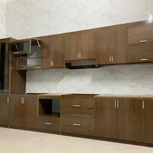 Tủ bếp nhựa Ecoplast chữ I có tủ kính EC-TBNI08