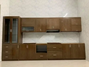 Tủ bếp nhựa Ecoplast chữ I có tủ kính EC-TBNI08