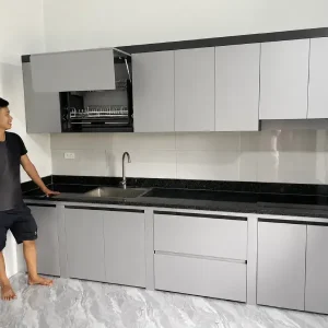 Tủ bếp nhựa Ecoplast chữ I hiện đại cao cấp màu xám EC-TBNI13