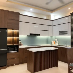 Tủ bếp nhựa Ecoplast có quầy bar và tủ rượu cao cấp EC-TBNQ01