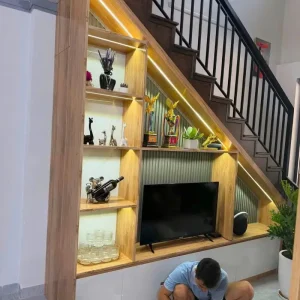 Tủ cầu thang chữ L nhựa Ecoplast có kệ tivi EC-TCT12