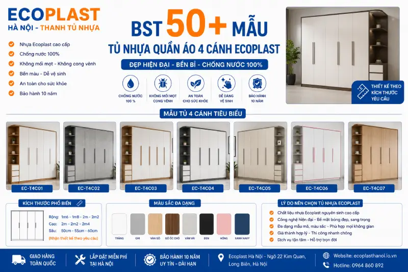 Tủ nhựa quần áo Ecoplast 4 cánh
