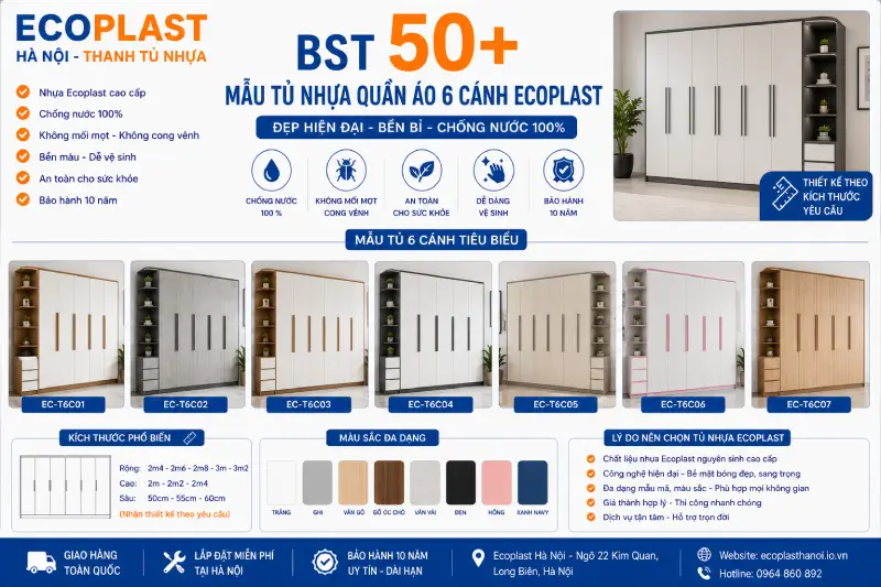 Tủ nhựa quần áo Ecoplast 6 cánh
