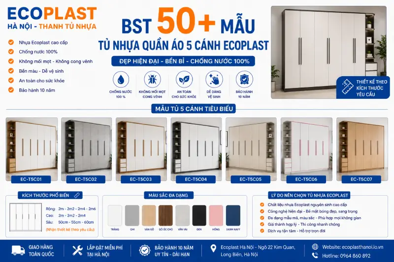 Tủ nhựa quần áo Ecoplast 5 cánh