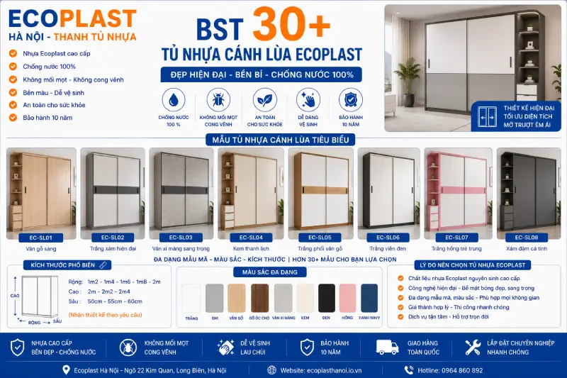 Tủ nhựa quần áo Ecoplast cánh lùa