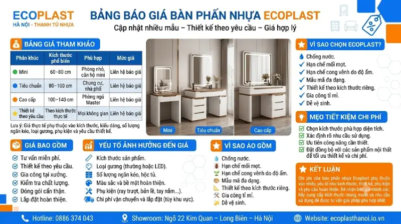 Bảng báo giá bàn phấn trang điểm nhựa Ecoplast