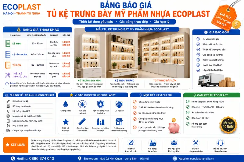 Bảng báo giá tủ kệ trưng bày mỹ phẩm nhựa Ecoplast