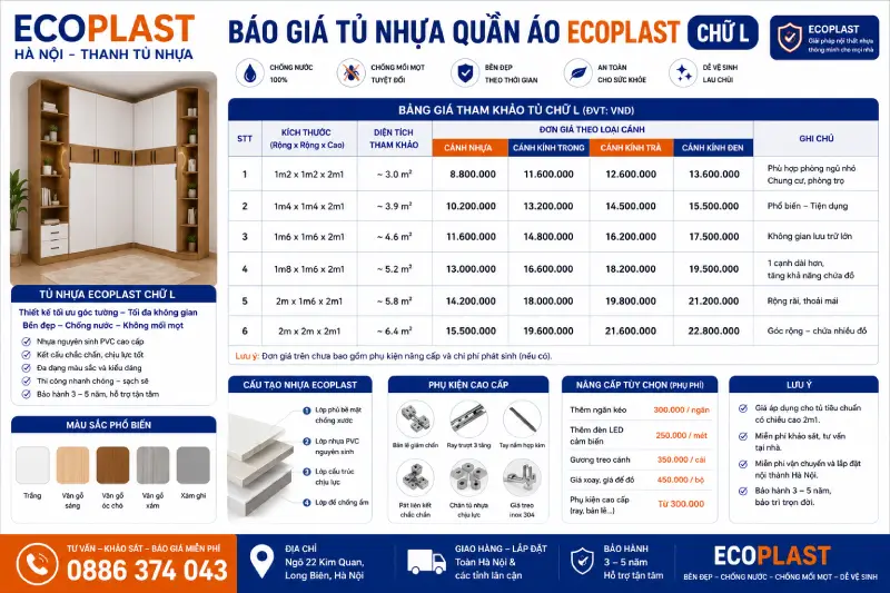 Bảng báo giá tủ nhựa quần áo Ecoplast chữ L