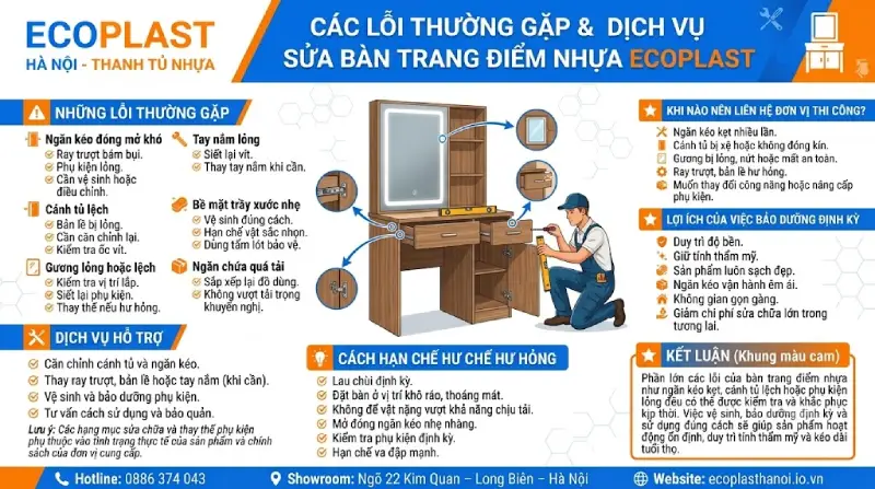 Các lỗi thường gặp & Dịch vụ sửa bàn trang điểm nhựa