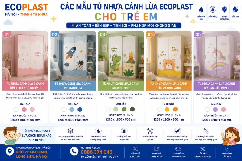 Các mẫu tủ nhựa cánh lùa Ecoplast cho trẻ em