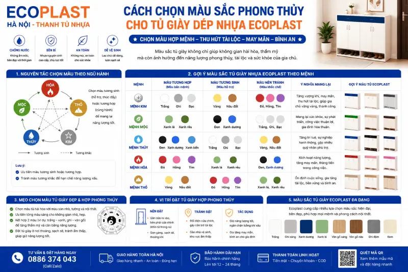 Cách chọn màu sắc phong thủy cho tủ giầy dép nhựa Ecoplast