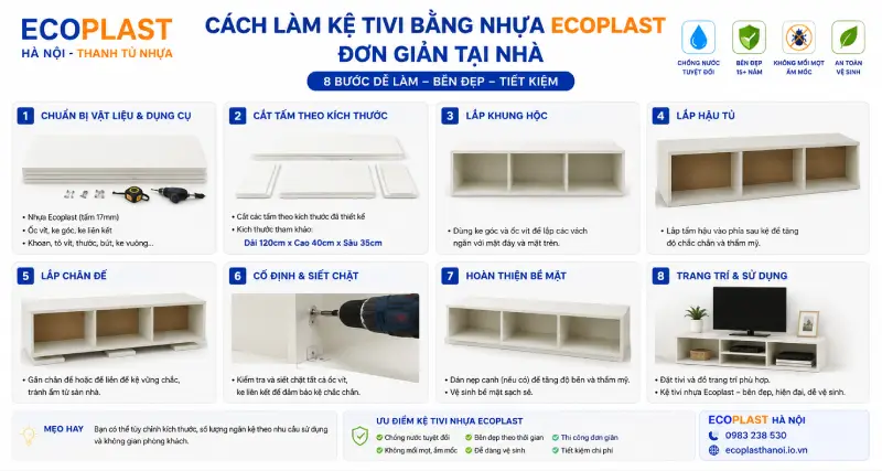 Cách làm kệ tivi bằng nhựa Ecoplast đơn giản tại nhà