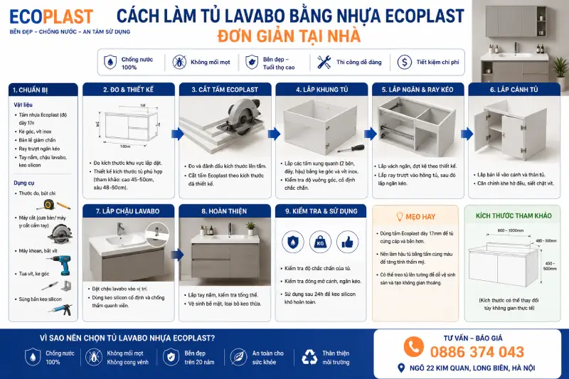 Cách làm tủ lavabo bằng nhựa Ecoplast đơn giản tại nhà
