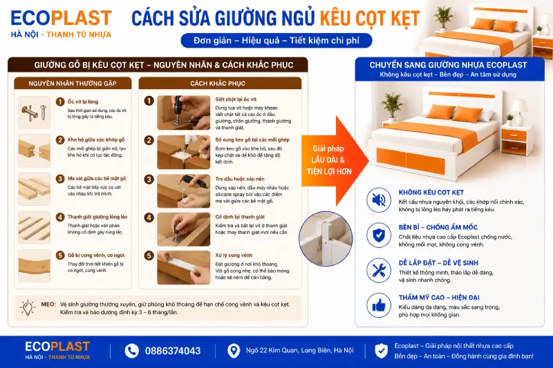 Cách sửa giường ngủ bằng gỗ kêu cọt kẹt