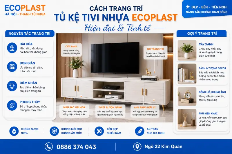 Cách trang trí tủ kệ tivi nhựa Ecoplast đẹp sang xịn