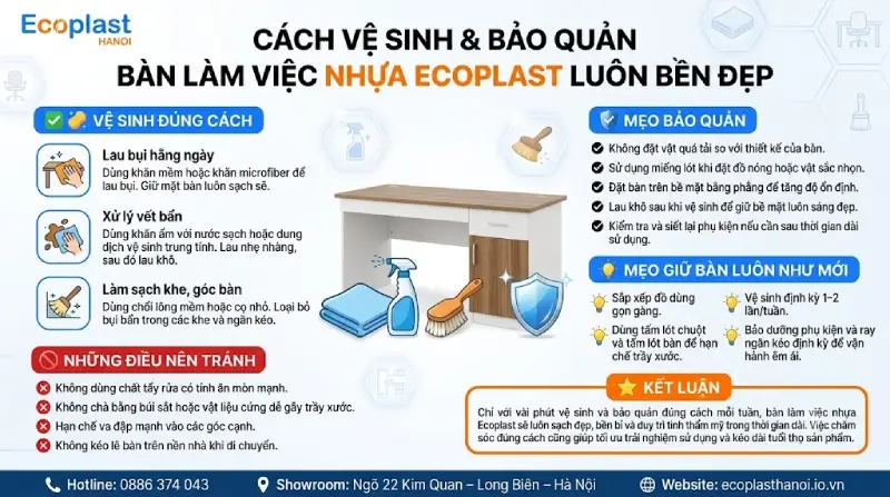 Cách vệ sinh & bảo quản bàn làm việc nhựa Ecoplast