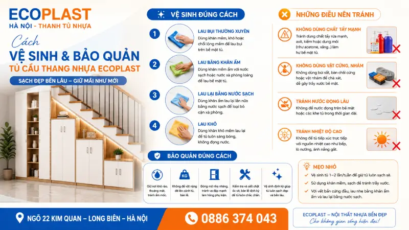 Cách vệ sinh & bảo quản tủ cầu thang nhựa Ecoplast