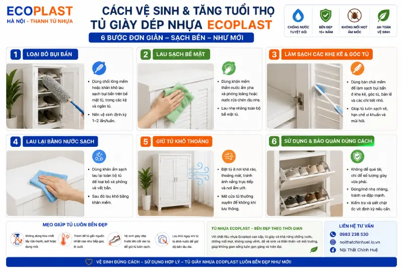 Cách vệ sinh & tăng tuổi thọ tủ giầy dép nhựa Ecoplast
