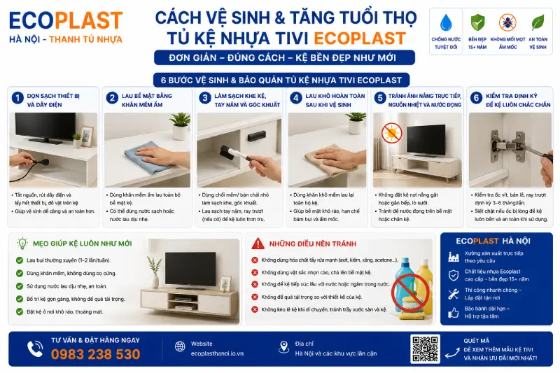 Cách vệ sinh & tăng tuổi thọ tủ kệ tivi nhựa Ecoplast