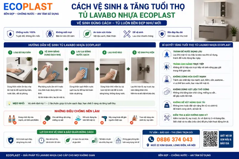 Cách vệ sinh & tăng tuổi thọ tủ lavabo nhựa Ecoplast
