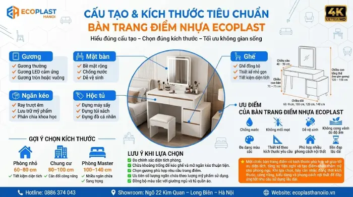 Cấu tạo & kích thước tiêu chuẩn bàn trang điểm nhựa Ecoplast