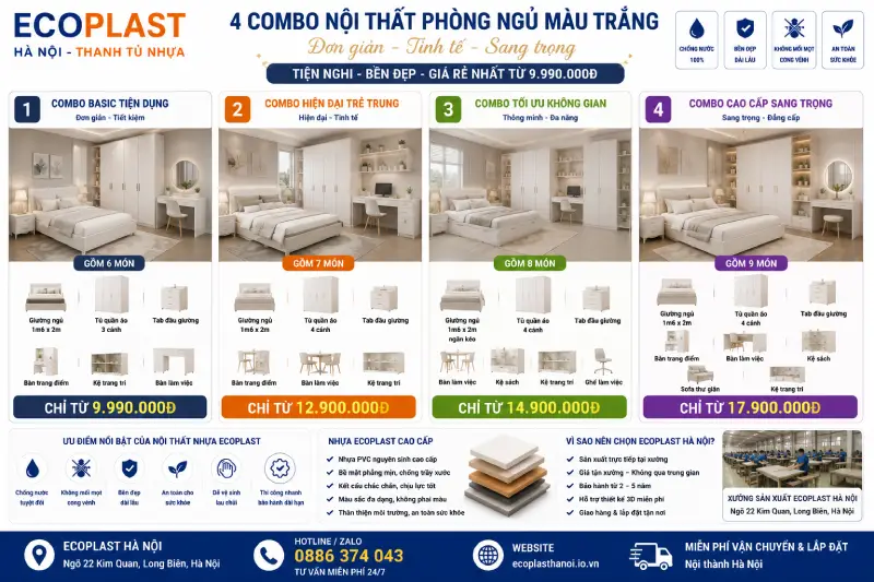 Combo giường tủ nhựa Ecoplast màu trắng