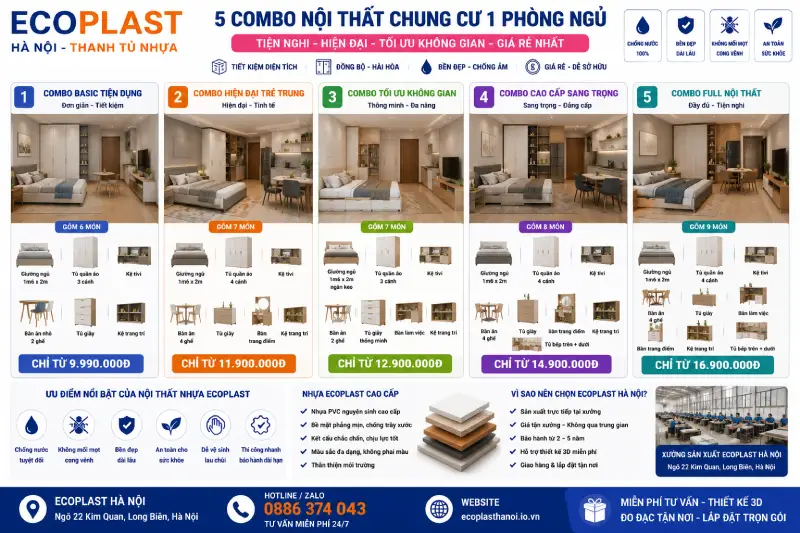 Combo nội thất chung cư 1 phòng ngủ