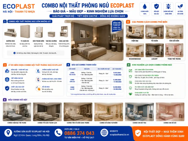 Combo nội thất phòng ngủ Ecoplast | Báo giá mẫu đẹp & kinh nghiệm lựa chọn
