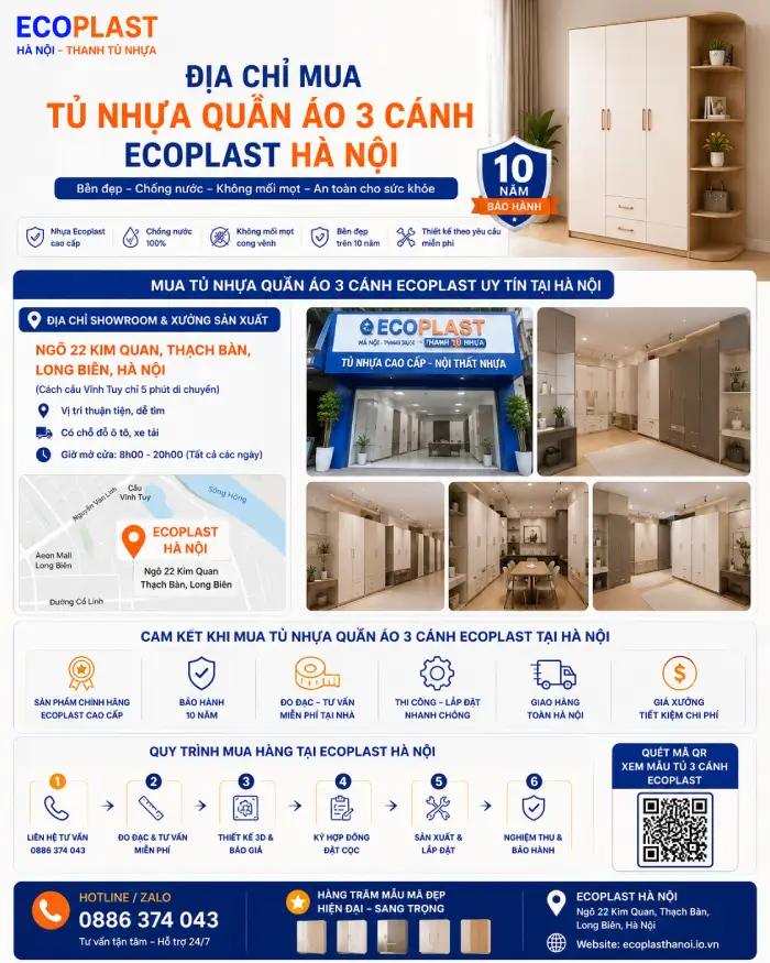 Địa chỉ mua tủ nhựa quần áo 3 cánh Ecoplast Hà Nội