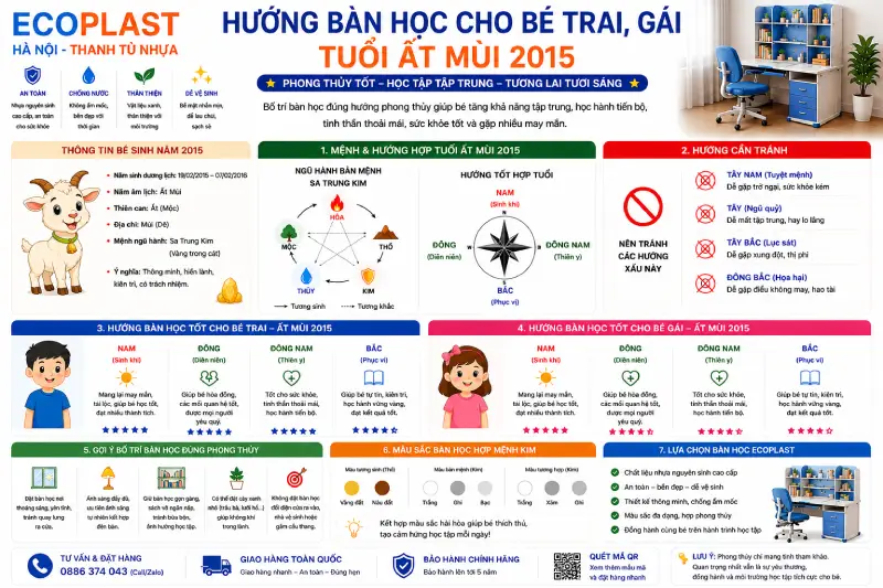 Hướng bàn học cho bé trai gái tuổi Ất Mùi 2015