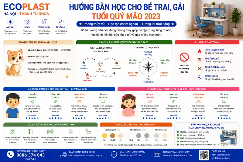 Hướng bàn học cho bé trai gái tuổi Quý Mão 2023