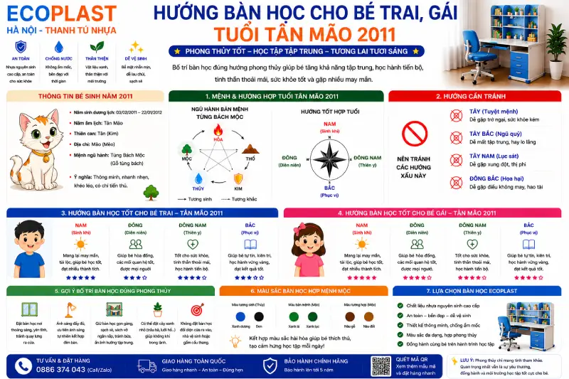 Hướng bàn học cho bé trai gái tuổi Tân Mão 2011