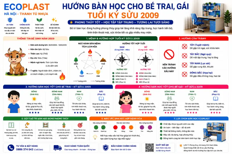 Hướng bàn học cho con trai gái tuổi Kỷ Sửu 2009