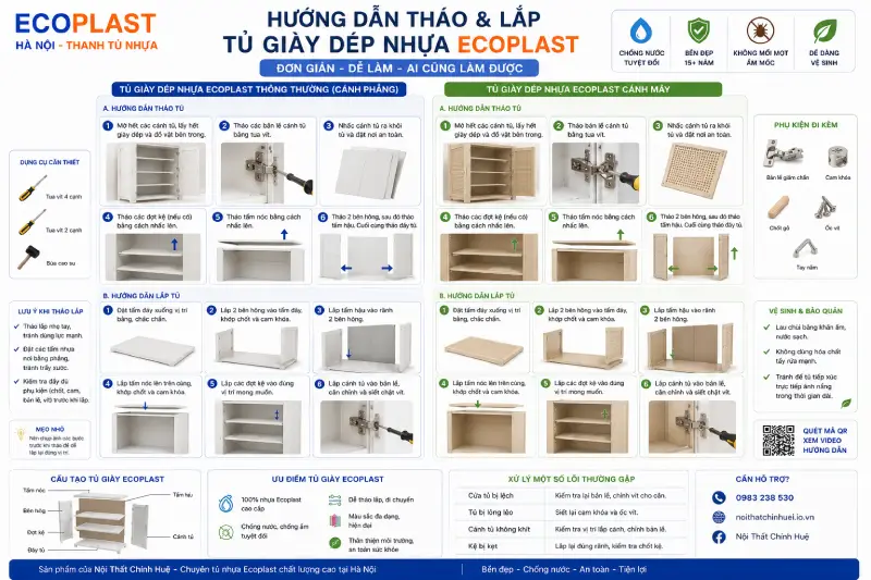 Hướng dẫn tháo & lắp tủ giầy dép nhựa Ecoplast thông thường & cánh mây