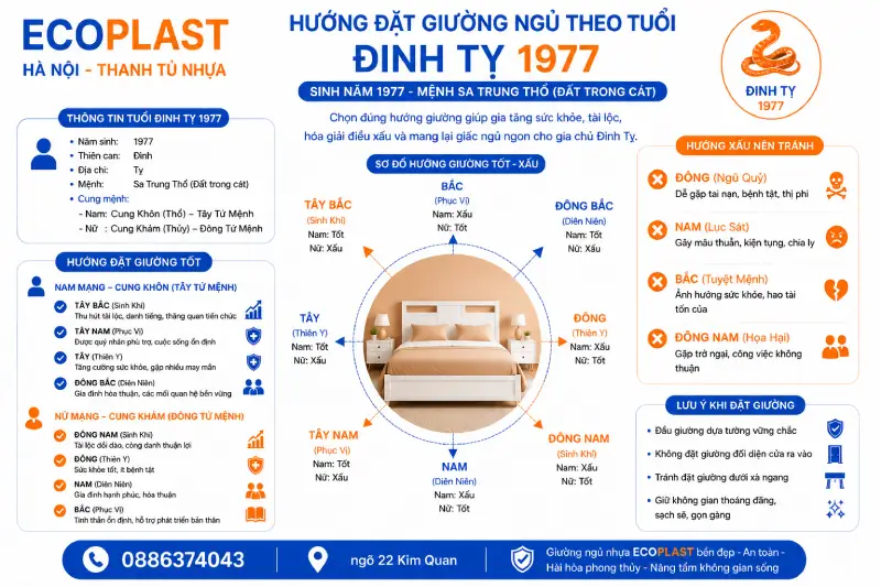 Hướng đặt giường ngủ nhựa Ecoplast theo tuổi Đinh Tỵ 1977