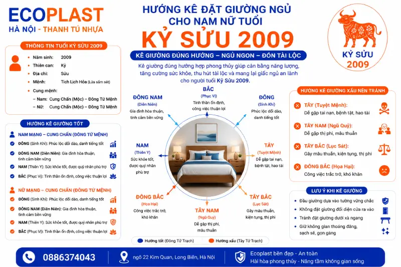 Hướng kê đặt giường ngủ cho nam nữ tuổi Kỷ Sửu 2009