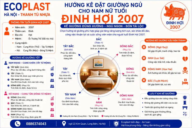 Hướng kê đặt giường ngủ cho nam nữ tuổi Đinh Hợi 2007