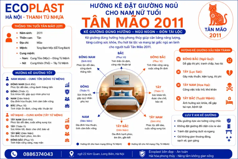 Hướng kê đặt giường ngủ cho con trai gái tuổi Tân Mão 2011
