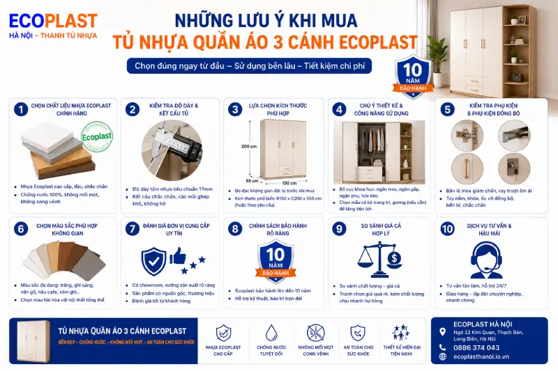 Lưu ý khi mua tủ nhựa quần áo 3 cánh Ecoplast