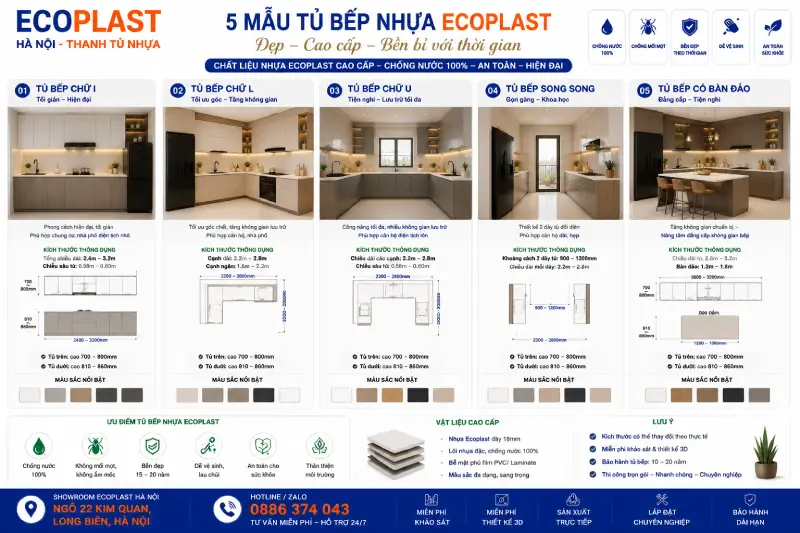 Mẫu tủ bếp nhựa Ecoplast đẹp cao cấp
