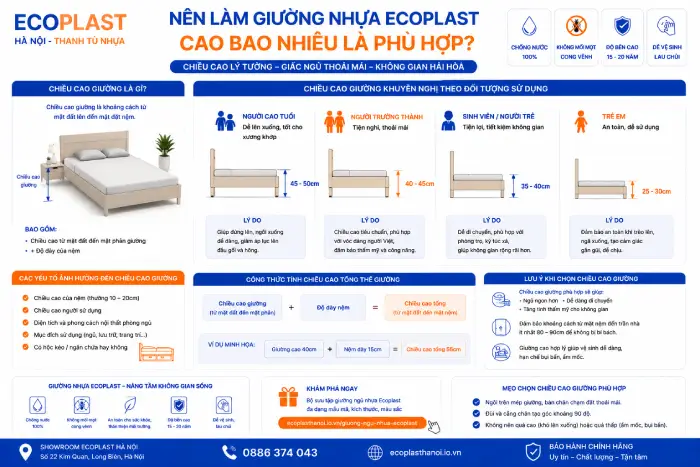 Nên làm giường nhựa Ecoplast cao bao nhiêu