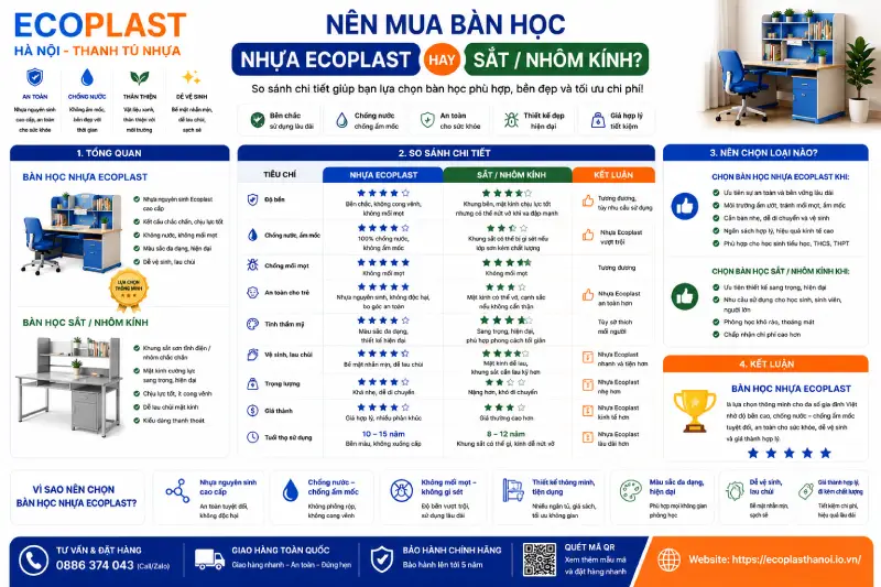 Nên mua bàn học nhựa Ecoplast hay sắt/nhôm kính