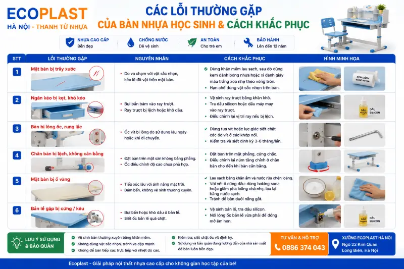 Những lỗi thường gặp của bàn nhựa học sinh & cách khắc phục
